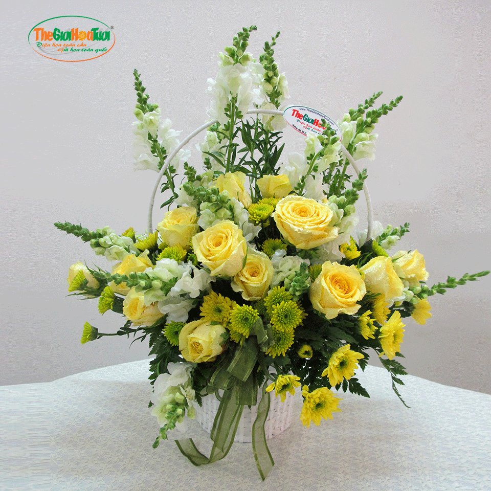 Hoa tươi TGHT-0447, Giỏ hoa hồng vàng
